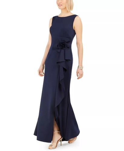 Jessica Howard Petite Rosette Cascade-Ruffle Navy Blue Dress Women's Size 12P - Picture 5 of 6