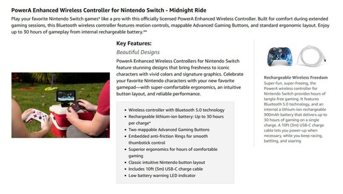 PowerA Enhanced Wireless Controller *ZELDA MIDNIGHT RIDE EDITION* (Switch) New - Picture 3 of 18