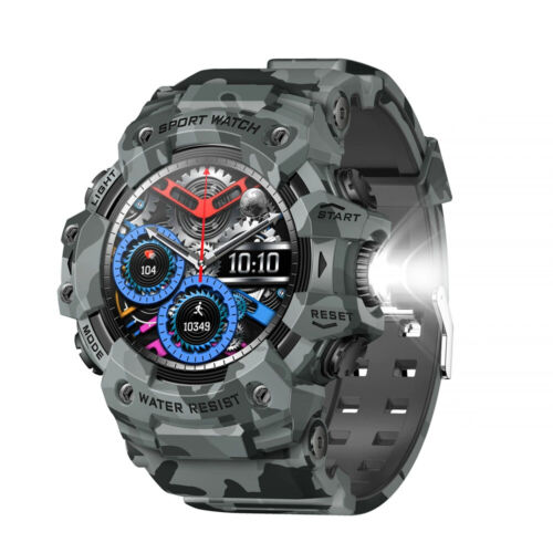 Military Men's Smart Watch With LED Flashlight & Bluetooth Call Sport Smartwatch - Picture 17 of 18