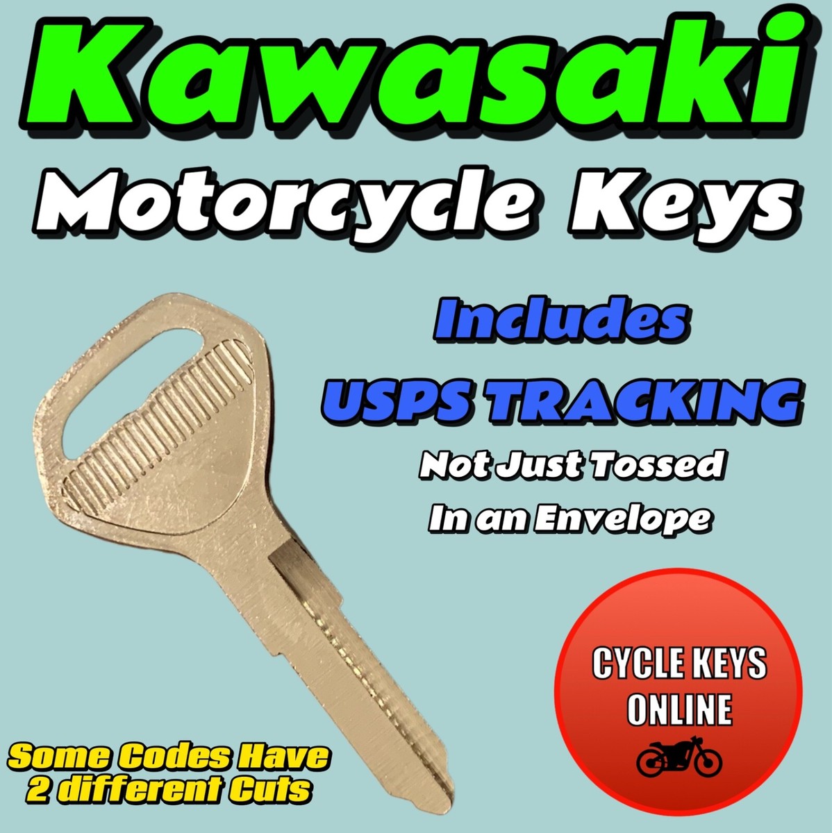 1998 and Older Kawasaki Motorcycle keys Cut to Code key for codes