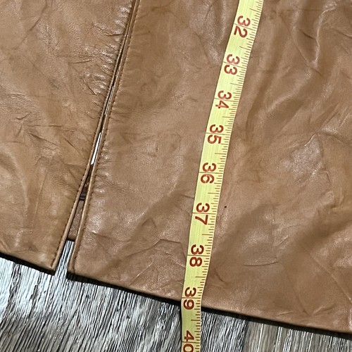 Vintage Seta Pelle Lamb Leather Trench Coat Womens Size 10 Cognac Brown Y2K - Picture 8 of 20