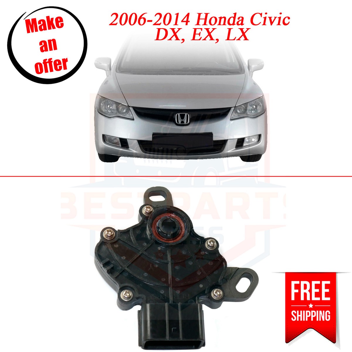 Neutral Safety Switch for 03-12 Honda Accord EX, LX & 06-14 Civic