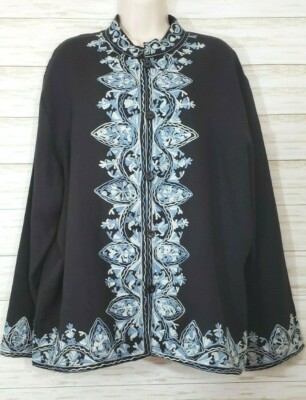 Take Two Womens Plus Sz 1X Wool Blend Embroidered Cardigan Top Office Siren NWT