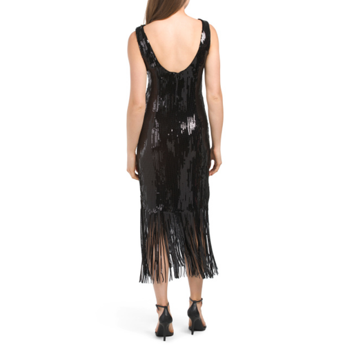 NWT Nanette Lepore Women's Boat Neck Sequin Fringe Hem Maxi Dress Size: 10-14 - Picture 4 of 14