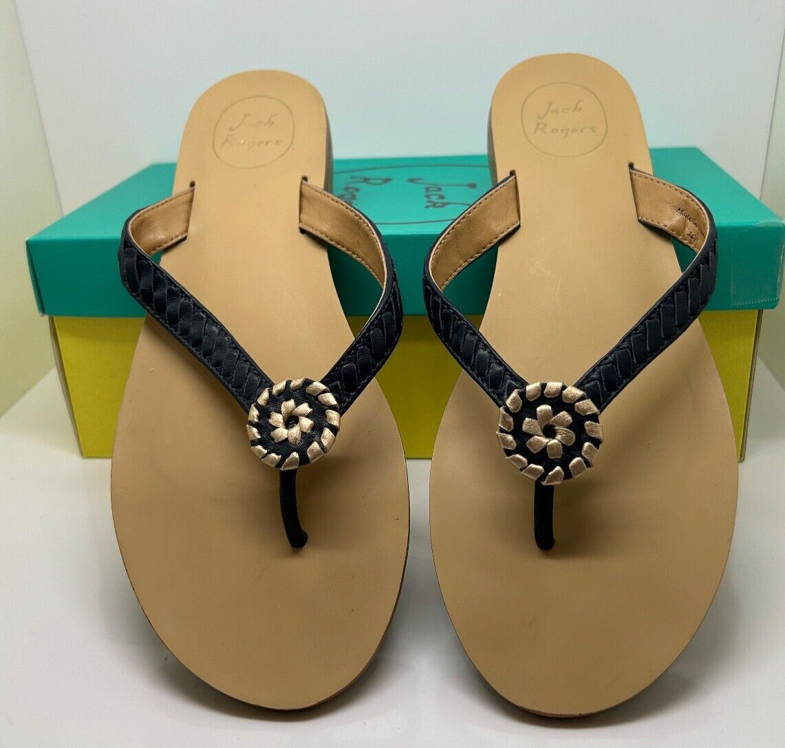 NIB Jack Rogers 10 M Ali Midnight Blue & Gold braided 3/4