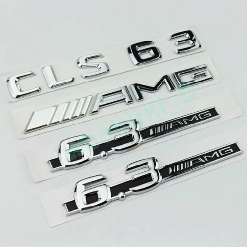 Für Mercedes CLS63 AMG 6.3AMG Flache Silber Embleme Aufkleber Chrom Auto NEW - Bild 1 von 3
