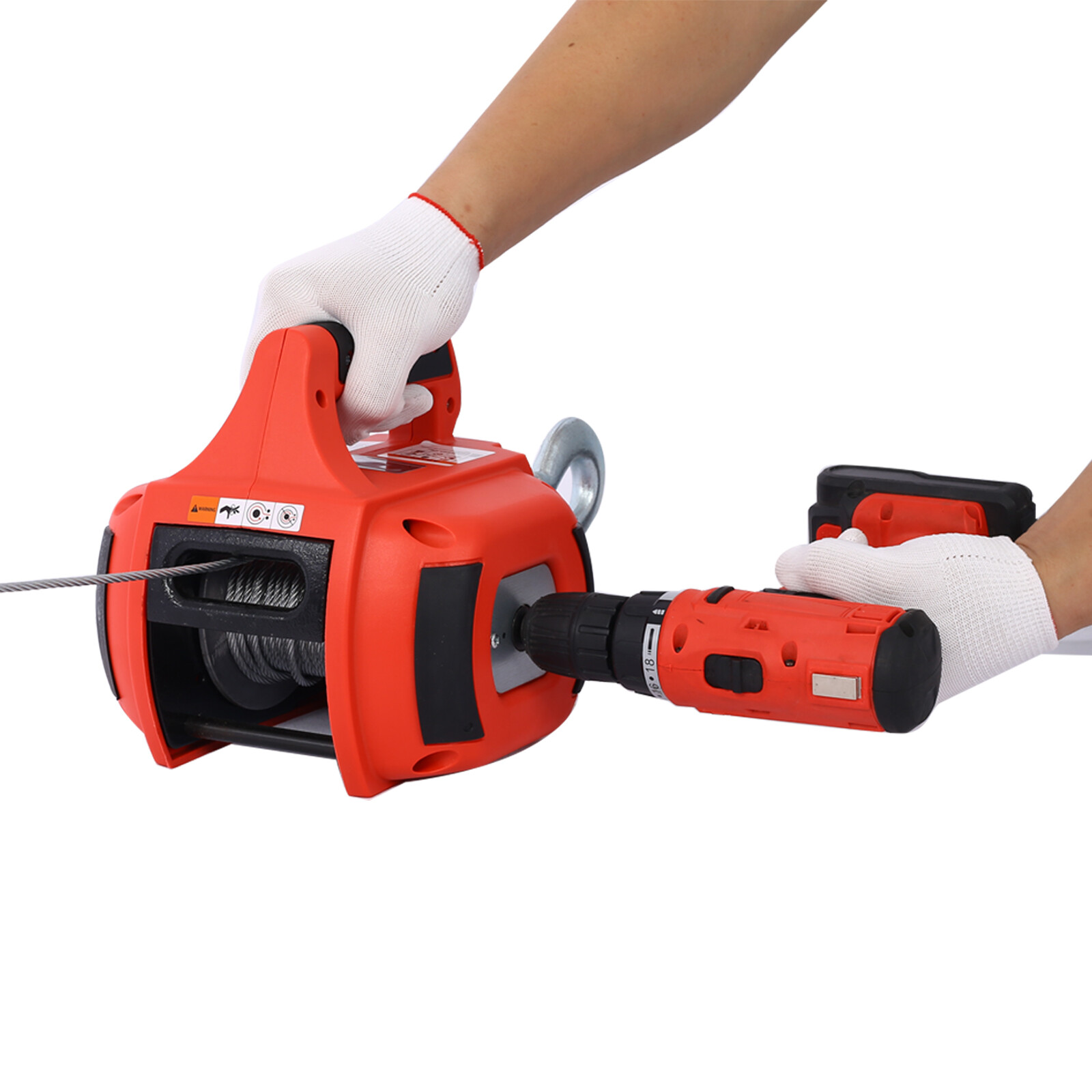 Drill Winch Hoist Handheld 750 LBs Capacity With 40 Foot Steel Wire For