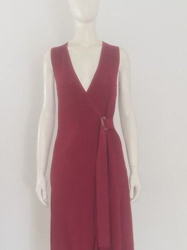 BNWT Massimo Dutti (S) Red Wrap Midi Dress UK 8 10 EU 36 38 Ribbed Belted Swing - Picture 5 of 14