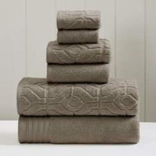 Taupe 6-Piece Towel Set 2 Bath 2 Hand 2 Washcloths - Yarn Dyed Jacquard