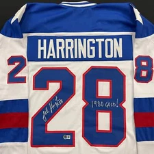 John Harrington Autographed White Sewn Pro-Style Jersey w/ 1980 Gold Inscription