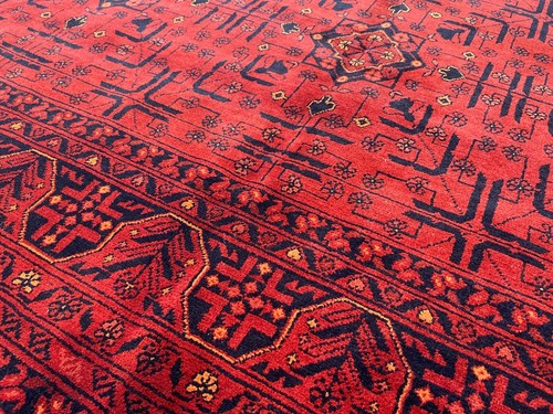 298 x 188cm Vintage Handmade Deep Red Afghan Carpet Large Oriental Wool Rug - Picture 22 of 23