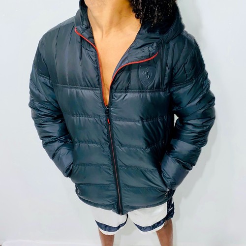 Puma Vintage Rare Ferrari Coat Jacket Puffer Black Gray Nylon Glanz Large - Picture 3 of 9