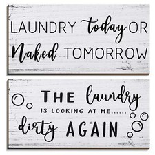 2 Pieces Laundry Room Decor Sign Rustic Farmhouse Laundry Signs Wall Decorati...