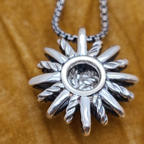 David Yurman Sterling Silver Small 16mm Starburst Diamond Necklace Pendant - Picture 4 of 5