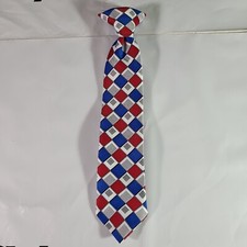 Boys Clip On Tie Red White Blue Checked Size 11" Long 100 Polyester RN  29526