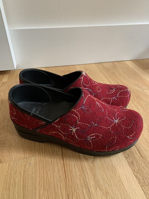 dansko floral felt clogs