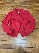 Cabi Womens Blazer Jacket Size 4 Red Knit Stretch Rayon 1 Button Career