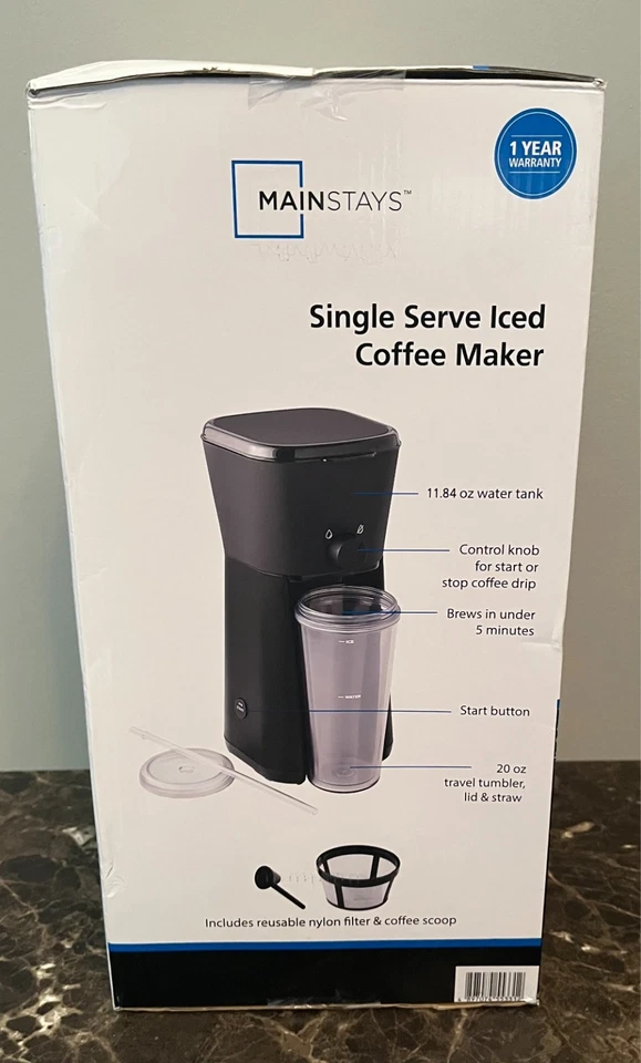 Mainstays MS54100125661 Single Serve Iced Coffee Maker w/ Tumbler, Lid, & Straw - Image 2 of 4