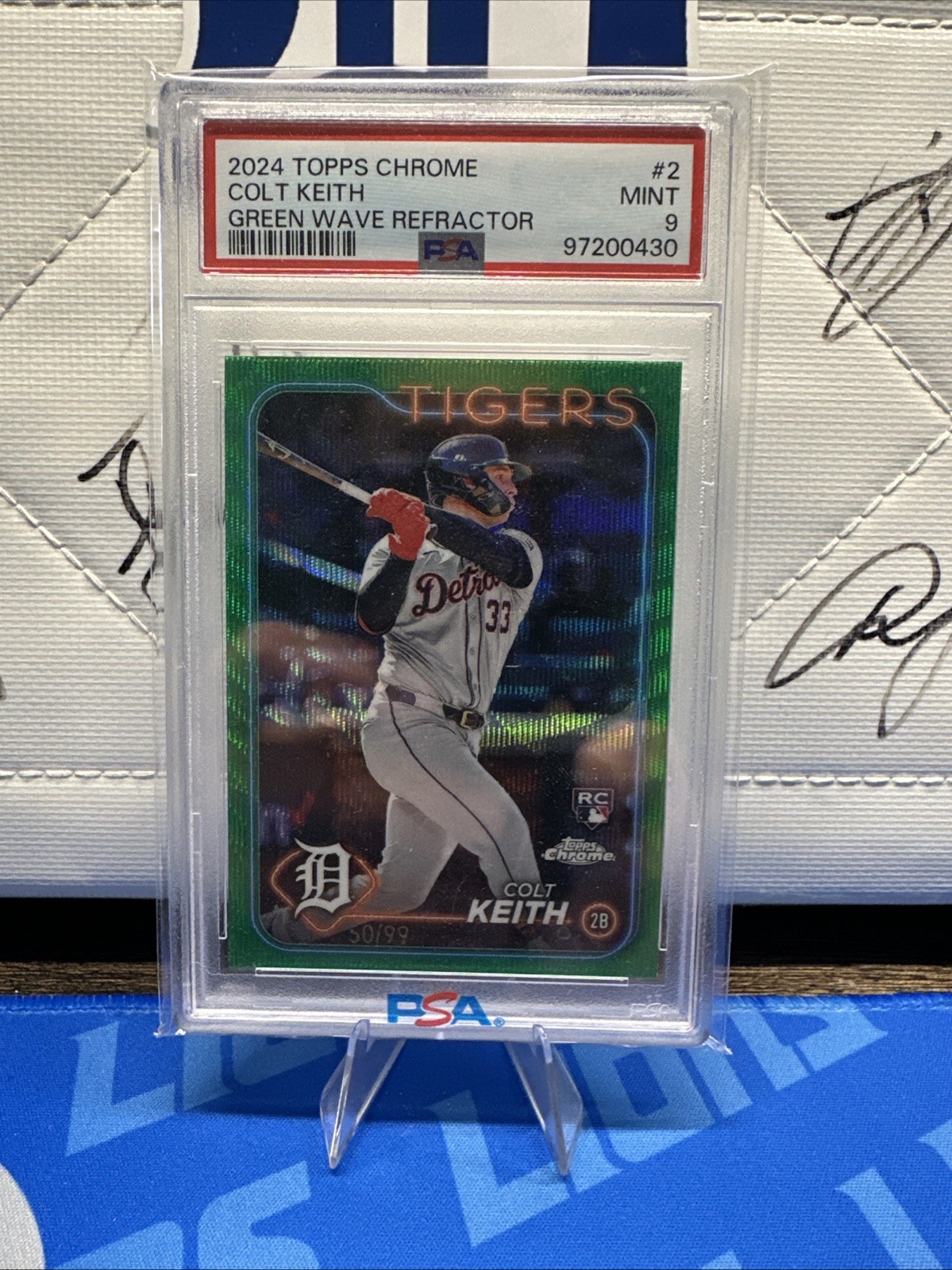 2024 Topps Chrome Colt Keith Green Wave Refractor 50/99 PSA 9 view 3