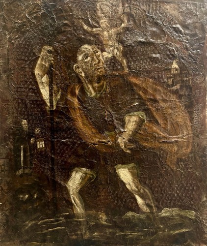 Old Master Oil Painting On Tooled Leather - 16th c. French Saint Anthony/Demon - Picture 2 of 6