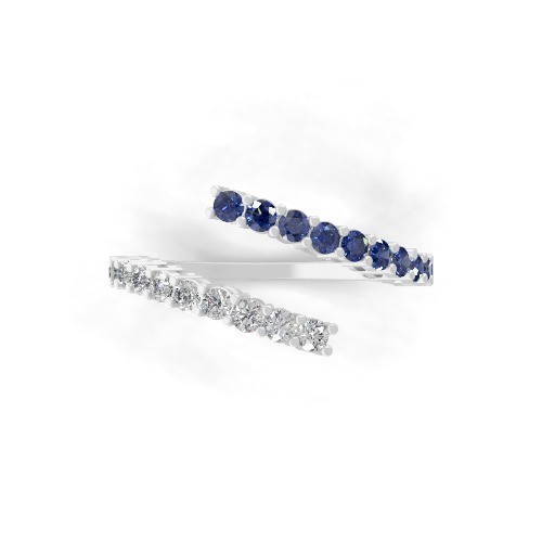 0.72 TCW Synthetic Blue Gemstone Lab Grown CVD Diamond Cuff Ring 14k White Gold - Picture 8 of 13