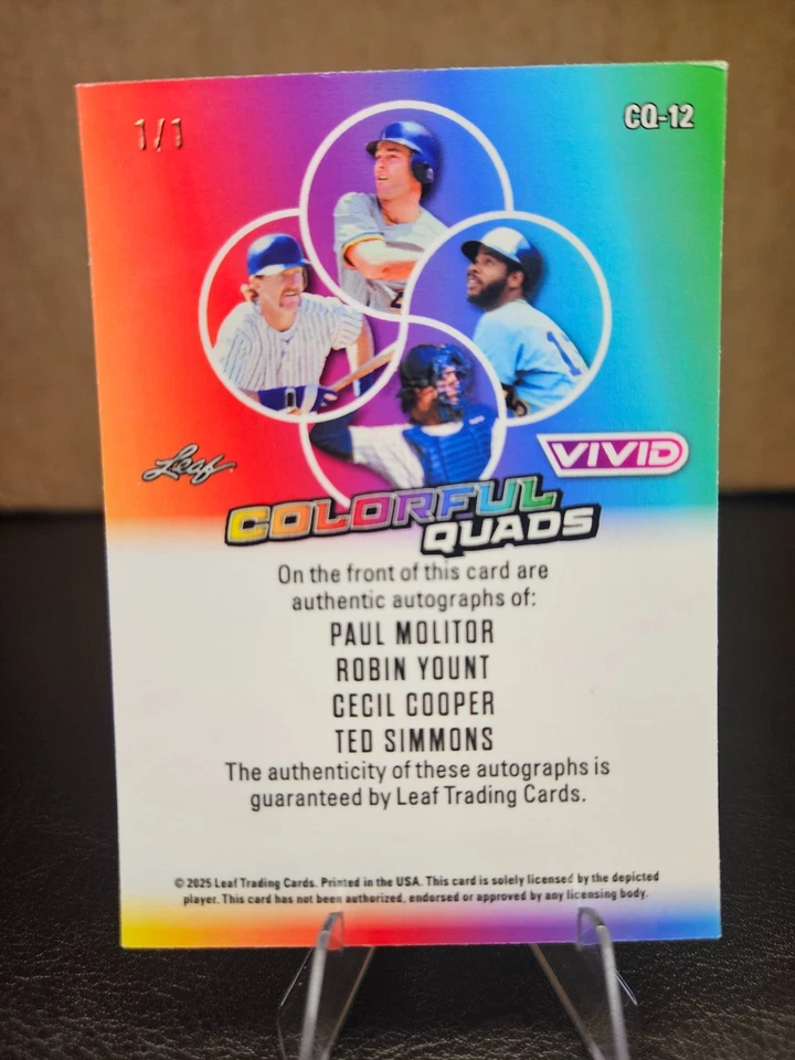 2025 Leaf Baseball Robin Yount/Paul Molitor/Cecil Cooper/Ted Simmons Gold 1/1 - Image 2 of 2