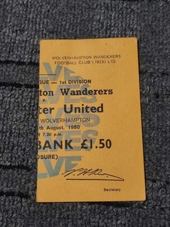Wolverhampton Wanderers vs Manchester United Ticket 1980 Division One
