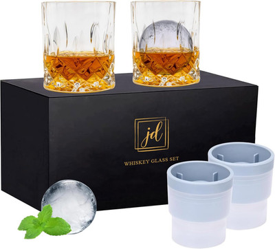 Whiskey Rocks Glass Set in Gift Box - Includes 2 Crystal Bourbon Glasses and 2 B