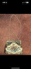 1960s Vintage floral tapestry clutch purse With Gold Chain Strap