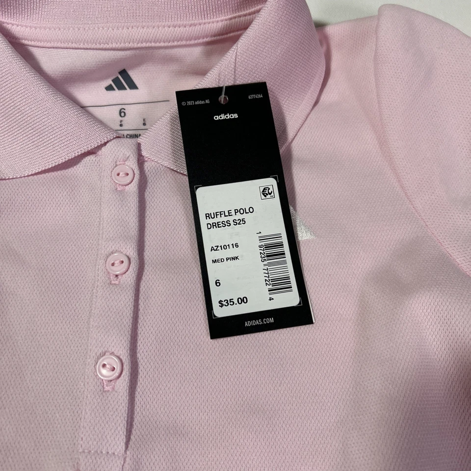Новый с Ярлыками Adidas девочек розовый поло платье оборки низ Athletic Activewear размер 6 - Изображение 3 из 4