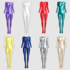 Glossy Spandex Round-Neck Full-Body Bodysuit - Long-Sleeve Smooth Shapewear