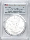 2025(P) SILVER EAGLE PHILADELPHIA MINT EAGLE PRIVY FIRST DAY OF ISSUE PCGS MS70