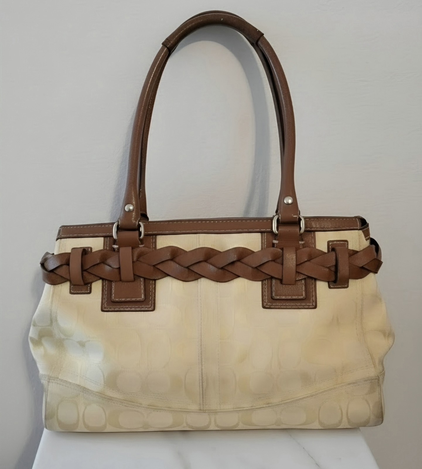 Coach Hampton Signature Braided Trim Zip Top Satchel … - Gem