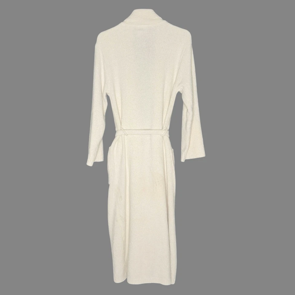 Bata de felpa de hueso crema Natori M para mujer manga larga con cinturón bolsillos para salón Foto 2 de 4