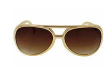 Elvis Aviator Sunglasses - Gold Plastic - Costume Accessory - One Size