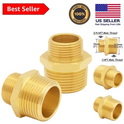 Durable 2-Pack Brass Reducer Adapter, 3/4'' NPT Male to 1'' NPT Male Hex Fittings