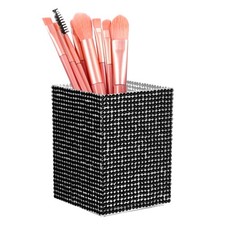 Crystal Makeup Brush Holder Storage Box Square Pencil Case Black