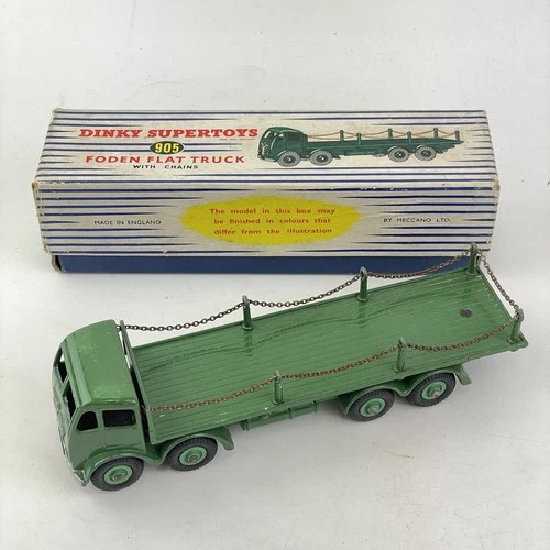 Vintage Boxed Dinky Supertoys No. 905 Foden Flat Truck With Chains Green