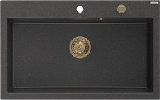 Mexen Elix Granitspüle Schwarz 800x500 mm, Gold Siphon, 1-Becken