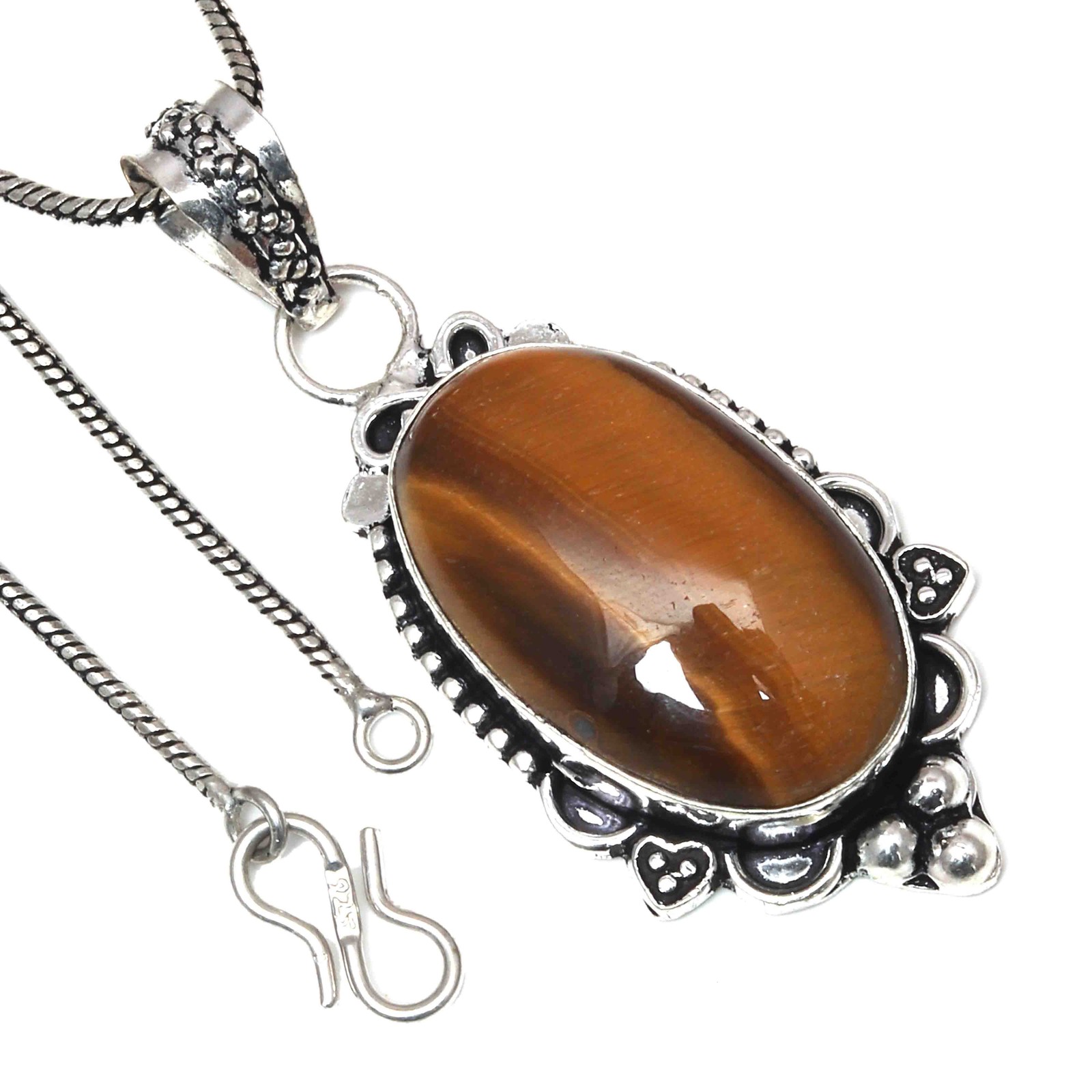 Pendant Tiger's Eye Gemstone Handicraft Valentine'Day Gift Silver Jewelry 2