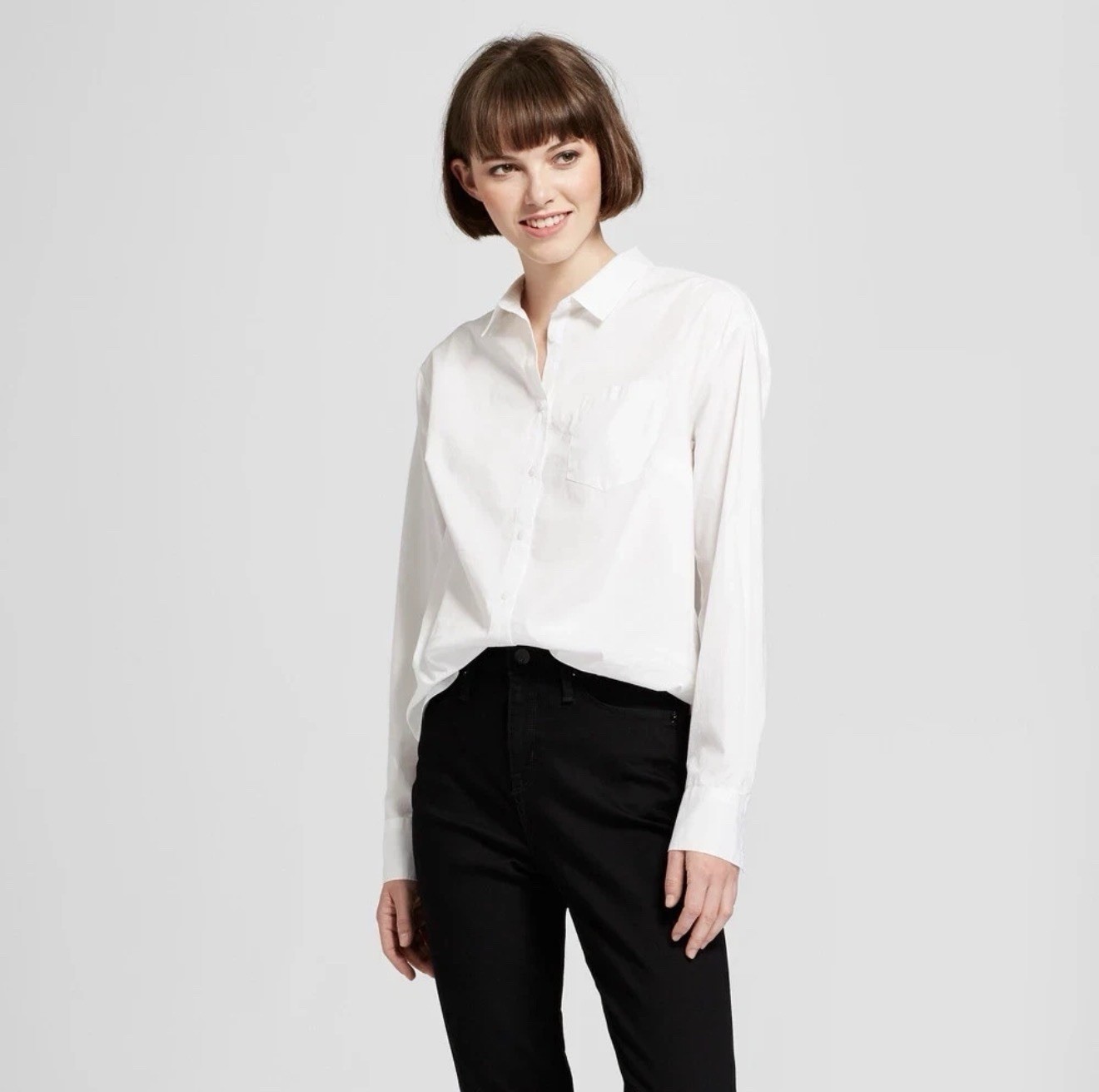 A New Day Button Down Shirt Women XS White Long Sleeve Collared Top New