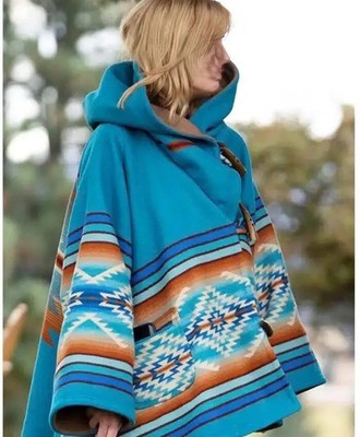 Kelly Reilly Jacket Beth Dutton Yellowstone Blue Hooded Wool Poncho Women Coat