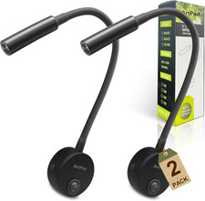 2 Pack Applique Camera Da Letto Nere -3W,Interruttore a Pulsante, Braccio Pieghe