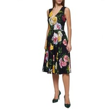 DOLCE & GABBANA Peony and rose-print cady calf-length dress Size44 IT, M US