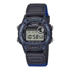 Casio W220HF-2AV, Chronograph Watch, Alarm, Illuminator, Date, Blue Fabric Band
