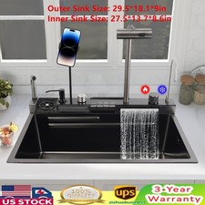Digital Display Stainless Steel Kitchen Sink Single Slot with Faucet Cup Washer