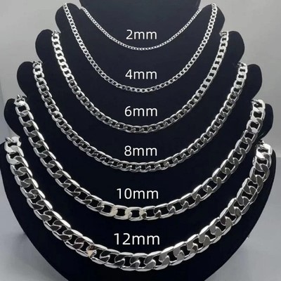 925 Sterling Silver Chain Curb For Men&Women Necklace 2mm to 12mm / 16'' to 30''