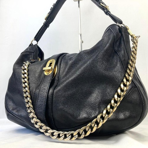 Burberry Chain Shoulder Bag Leather Black Turn Lock Authentic