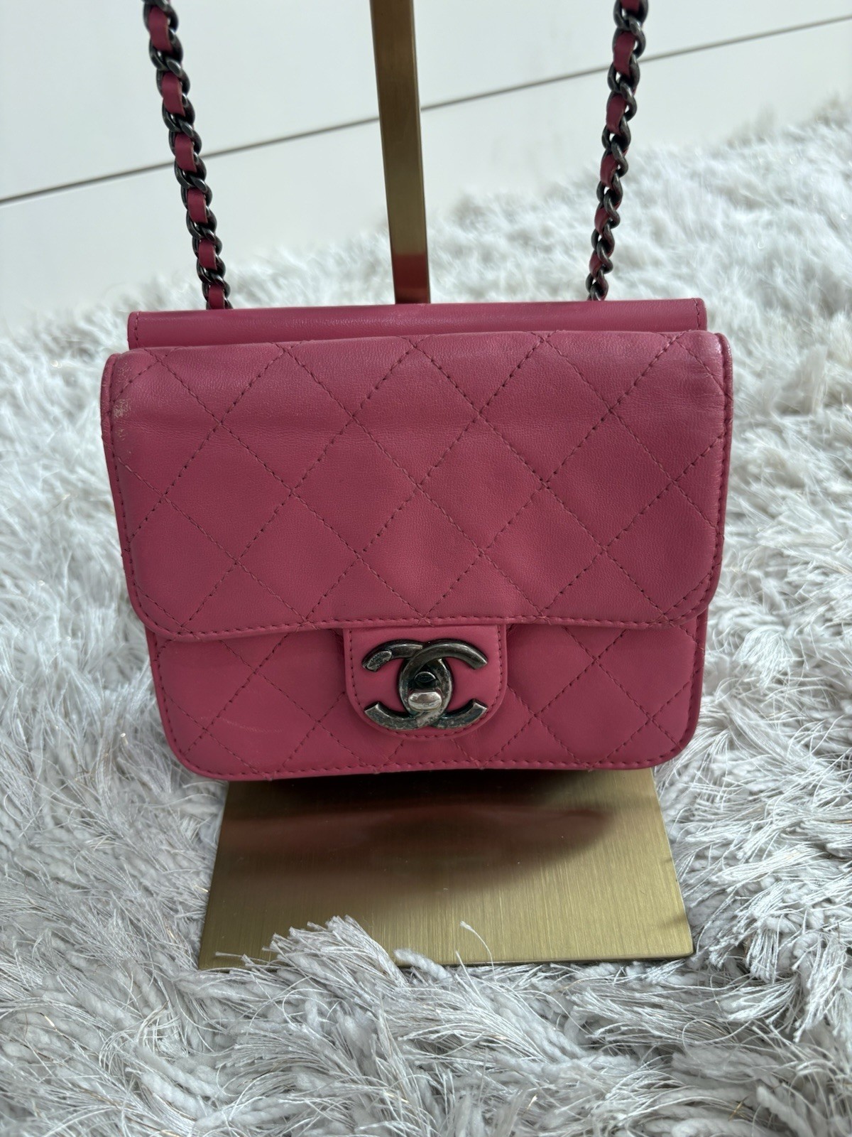 CHANEL Pink Quilted Flap Crossbody Bag Chain Strap, Gunmetal Hardware, Small
