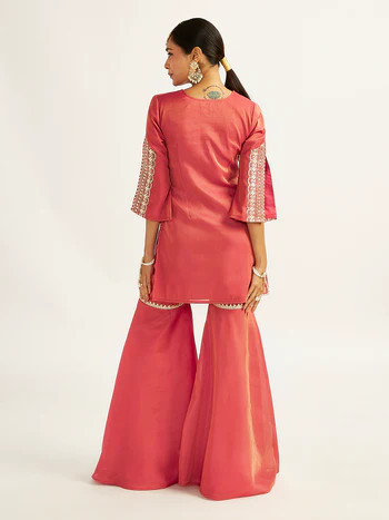 Conjunto Sharara rosa para mujer indio paquistaní - Imagen 6 de 7